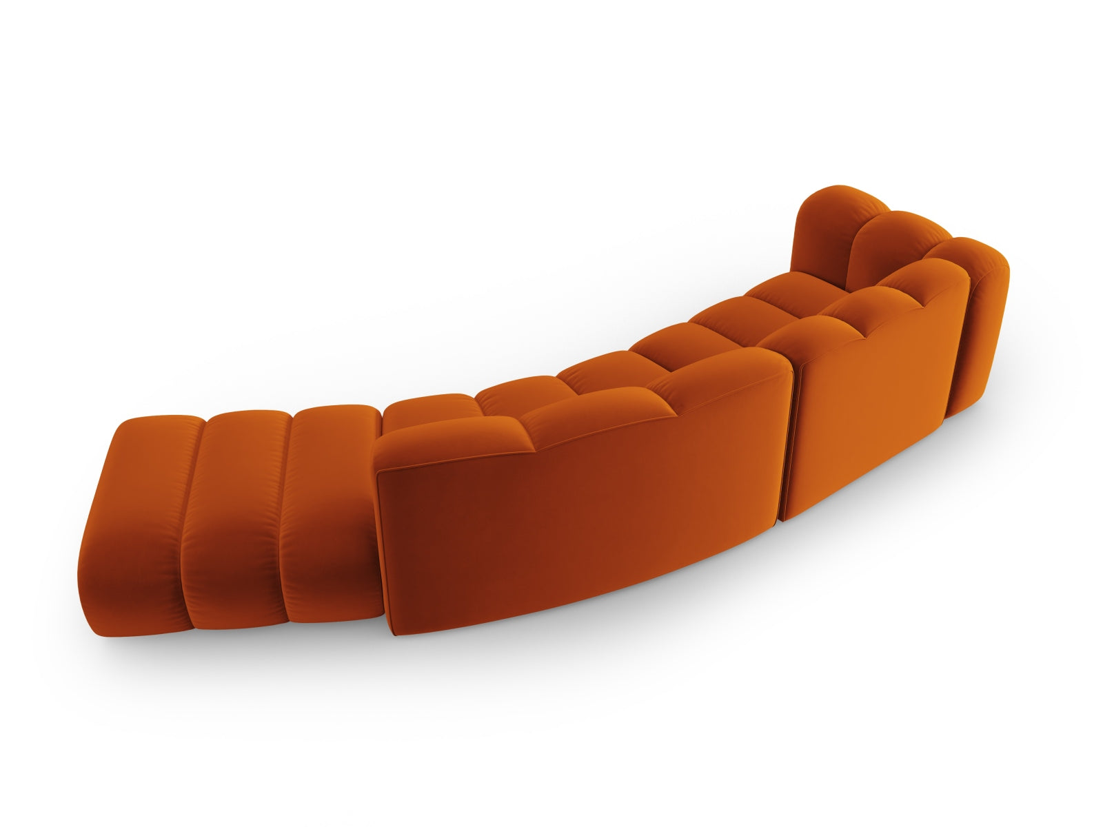 Modulares 5-Sitzer Sofa in warmem Terracotta von Micadoni, perfekt für stilvolle Wohnzimmer, mit hochwertigem Velour und flexibler Anordnung.