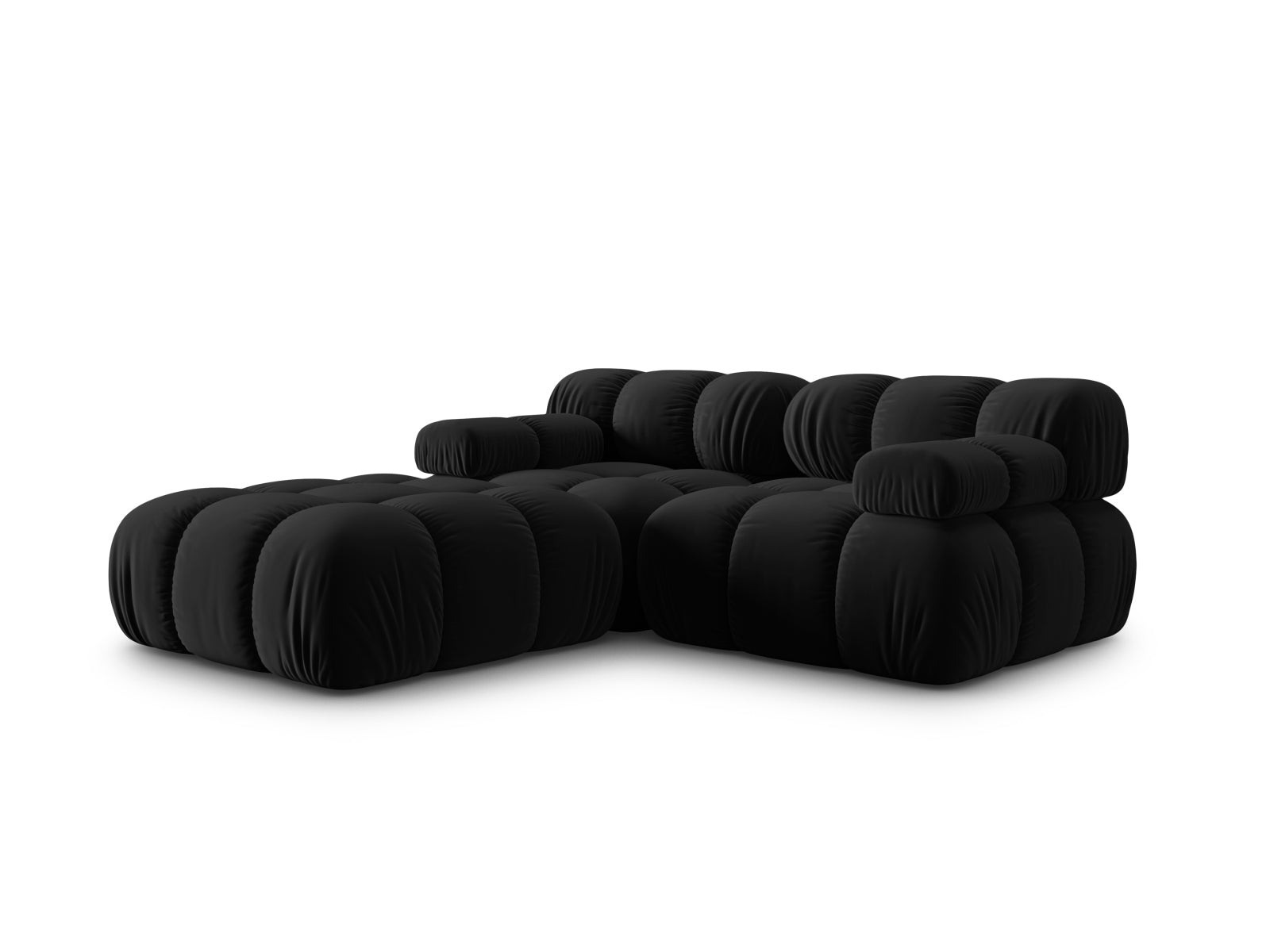 Modulares Bellis Velour Sofa in edlem Schwarz-Bluvel, 3-Sitzer, 188 cm, linksseitig, perfekt für moderne und gemütliche Wohnkonzepte.