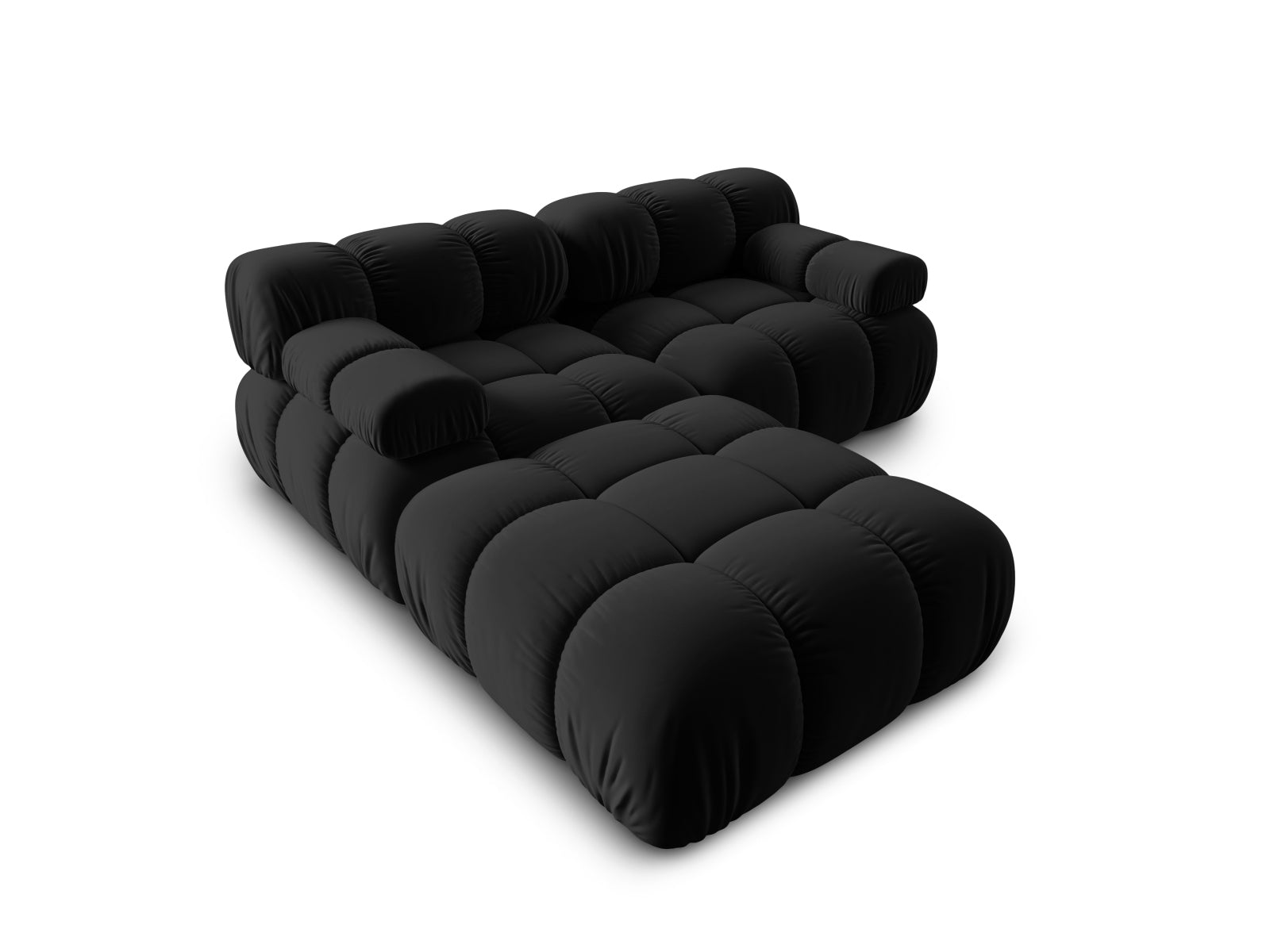 Elegantes Bellis Velour Sofa in Schwarz-Bluvel, 3-Sitzer, 188 cm, linksseitig, ideal für stilvolle und komfortable Wohnräume.