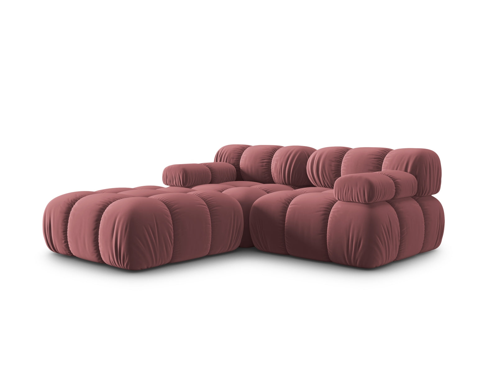 Modulares 3-Sitzer Sofa Bellis in Velours, harmonische Farbkombination aus sanften Rosa- und Blautönen, perfekt für moderne Wohnkonzepte.