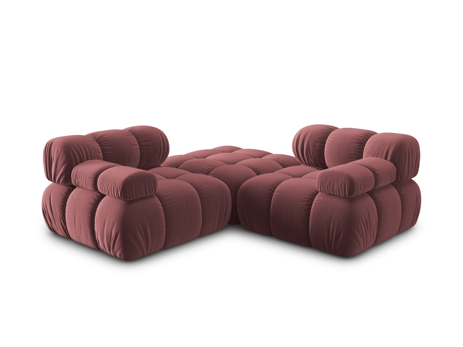 Modulares 3-Sitzer Sofa Bellis aus Velours in sanften Farben, perfekt für kreative Wohnraumgestaltungen und gemütliche Atmosphäre.