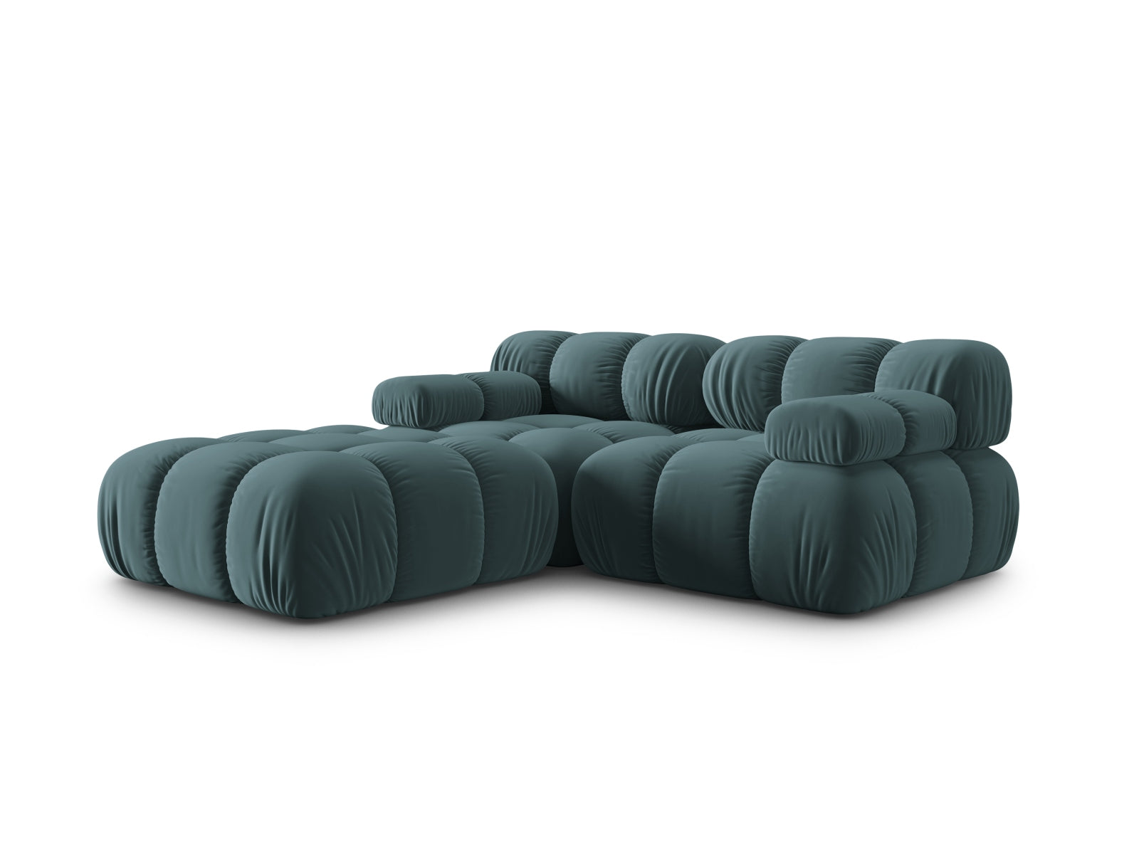 Modulares 3-Sitzer Sofa Bellis in Türkis aus Velours, perfekt für moderne Wohnkonzepte, stilvoll und vielseitig einsetzbar von Micadoni.