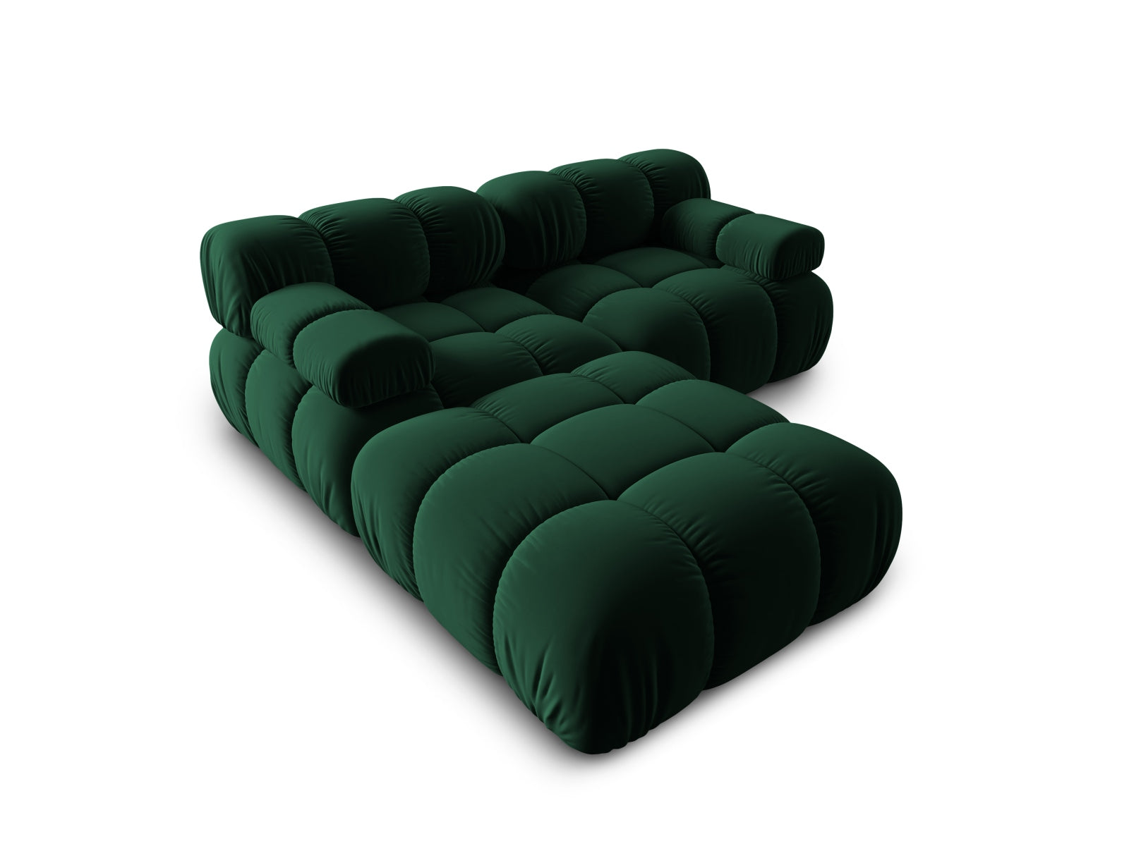 Elegantes Bellis Velour Sofa in Flaschengrün, 3-Sitzer, ideal für stilvolle Wohnräume, von Micadoni, modulare L-Form.