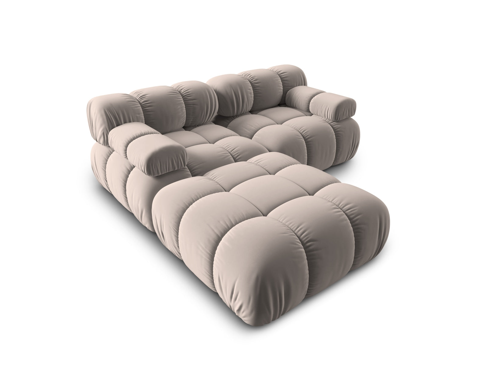 Elegantes 3-Sitzer Sofa Bellis aus weichem Velours in Cappuccino, ideal für stilvolle Wohnräume, erhältlich bei Micadoni.