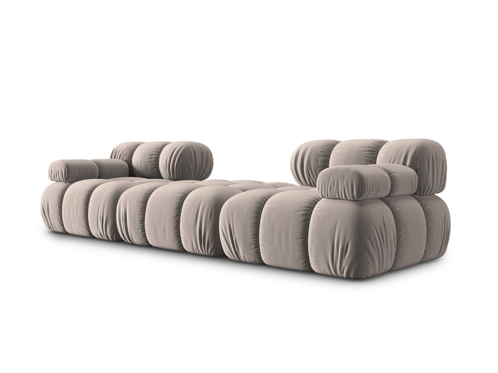 Elegantes 3-Sitzer Sofa Bellis aus weichem Velours, linksseitig, in stilvollem Cappuccino, ideal für zeitgemäße Wohnräume.