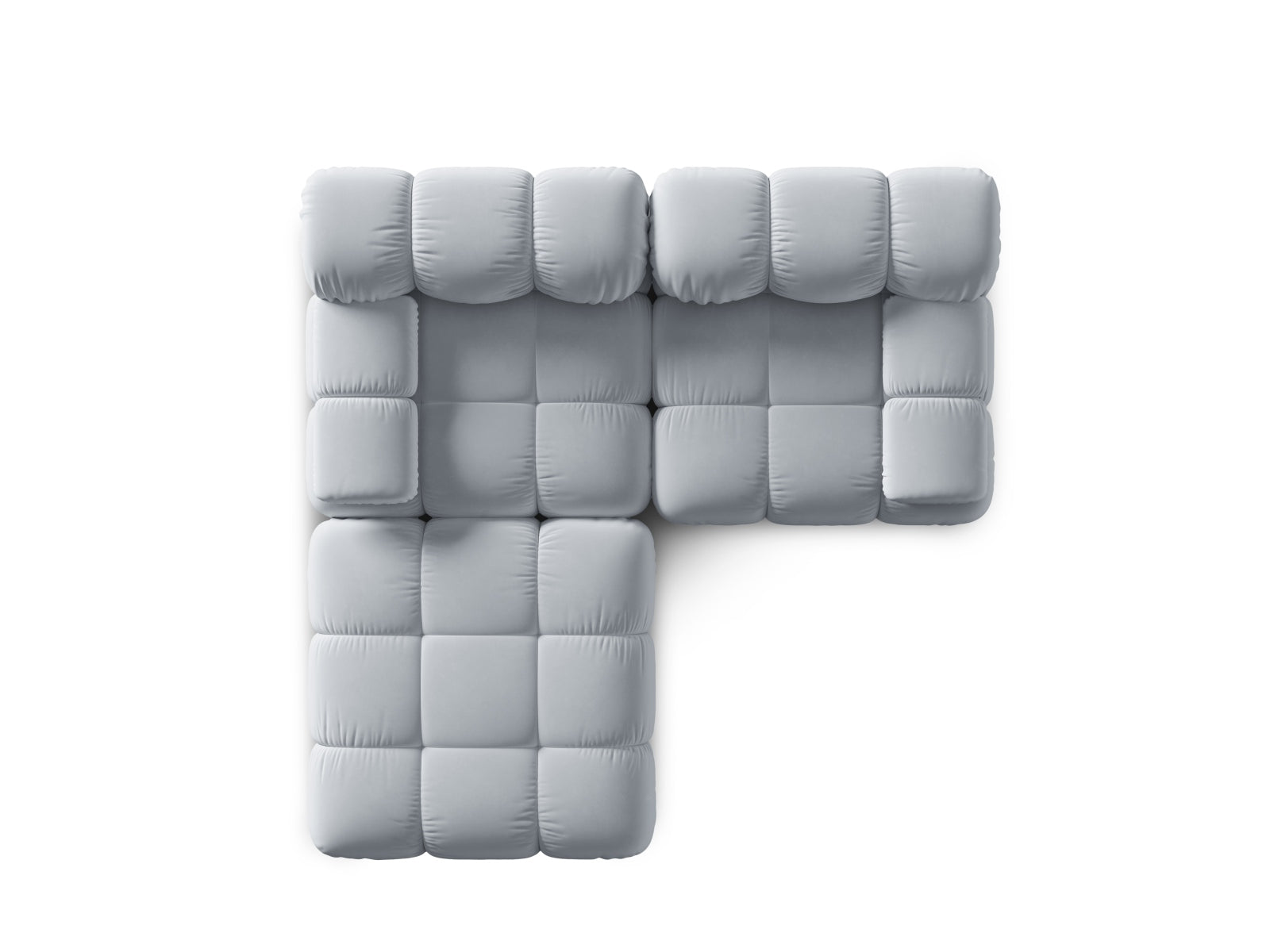 Modulares 3-Sitzer Sofa Bellis in zartem Hellblau, perfekt für stilvolle Einrichtung und entspannte Momente im Wohnzimmer.