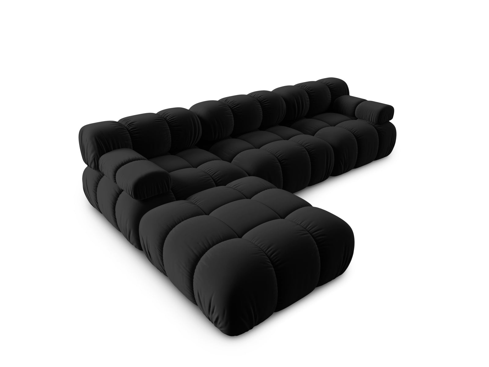 Elegantes Bellis Velour Sofa in Schwarz-Bluvel, 4-Sitzer, 188 cm, linksseitig, ideal für stilvolle und einladende Wohnräume.