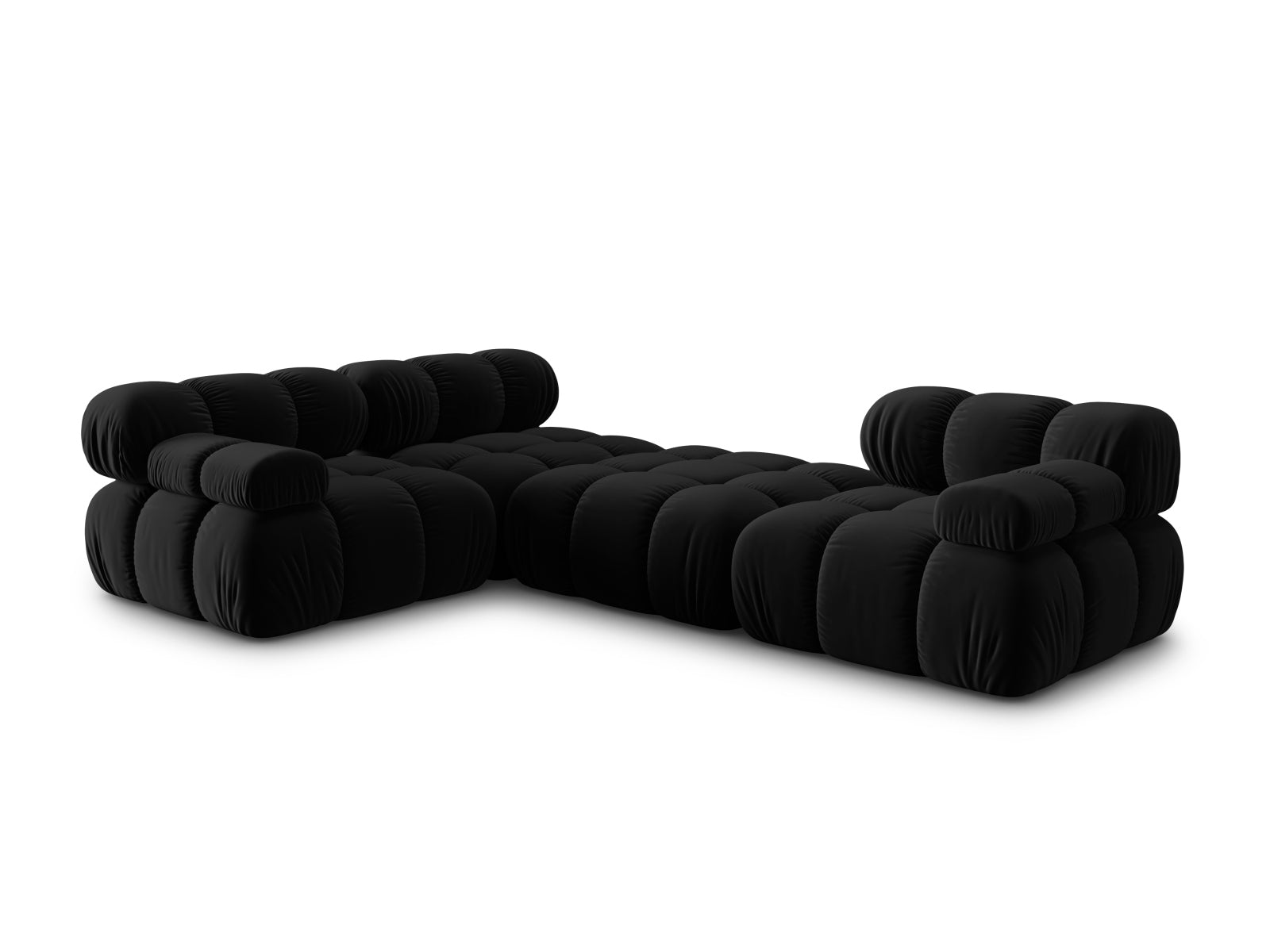 Modulares Bellis Velour Sofa in edlem Schwarz-Bluvel, 4-Sitzer, 188 cm, linksseitig, perfekt für moderne und gemütliche Wohnkonzepte.