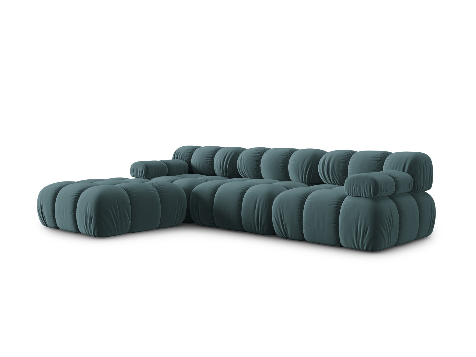 Modulares 4-Sitzer Sofa Bellis in Türkis aus Velours, perfekt für moderne Wohnkonzepte, stilvoll und vielseitig einsetzbar von Micadoni.