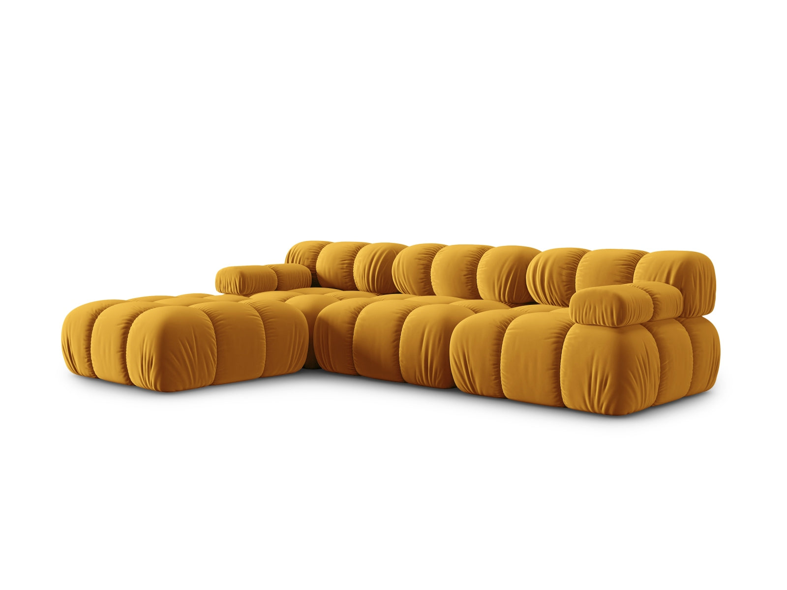 Modulares Bellis Velour Sofa in Gelb-Blau, 4-Sitzer, 188 cm, linksseitig, perfekt für moderne und gemütliche Wohnambiente.