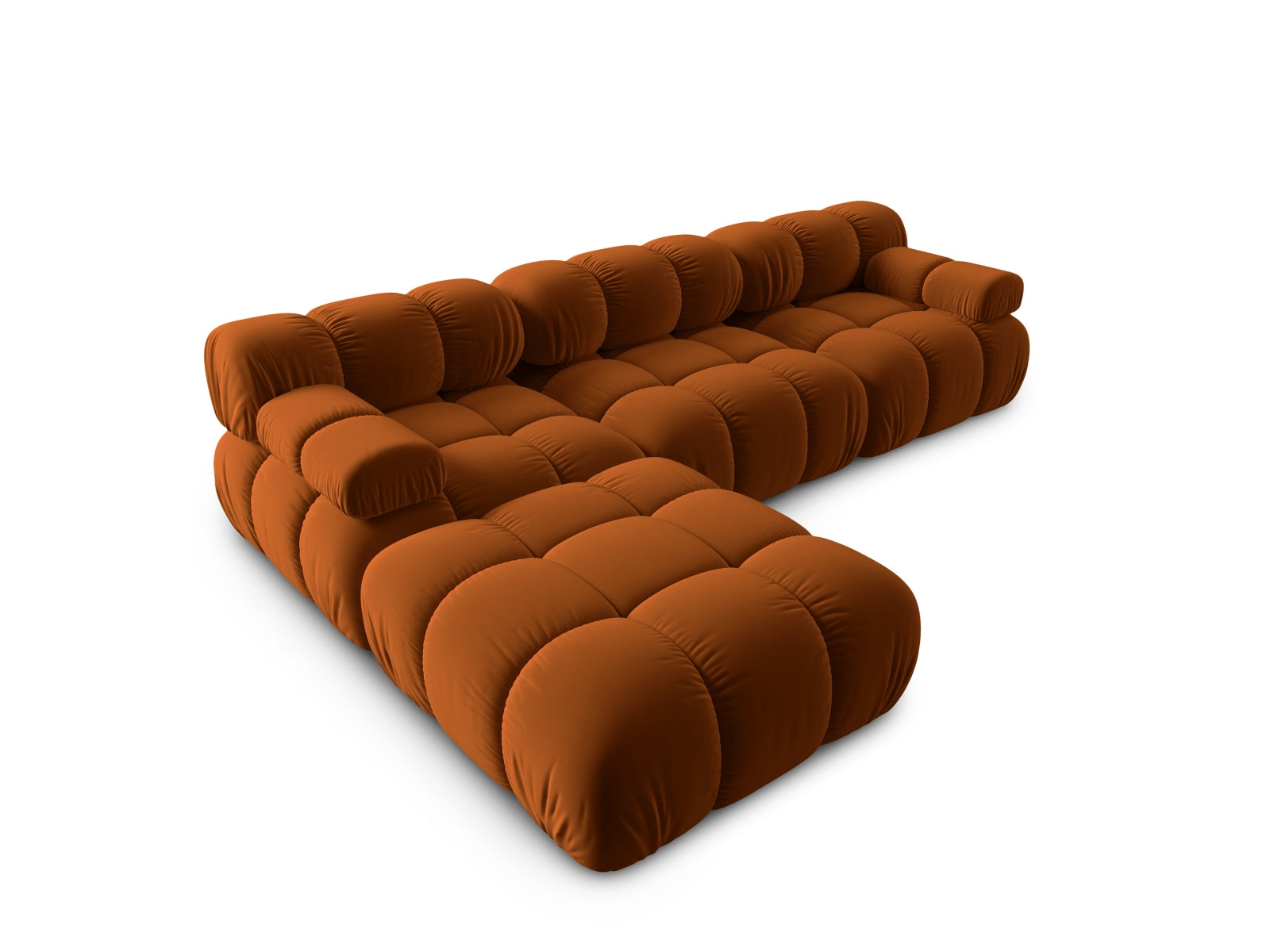 Elegantes Bellis Velour Sofa in Terracotta, 4-Sitzer, modulares Design, ideal für stilvolle Wohnräume und flexible Einrichtungsmöglichkeiten.