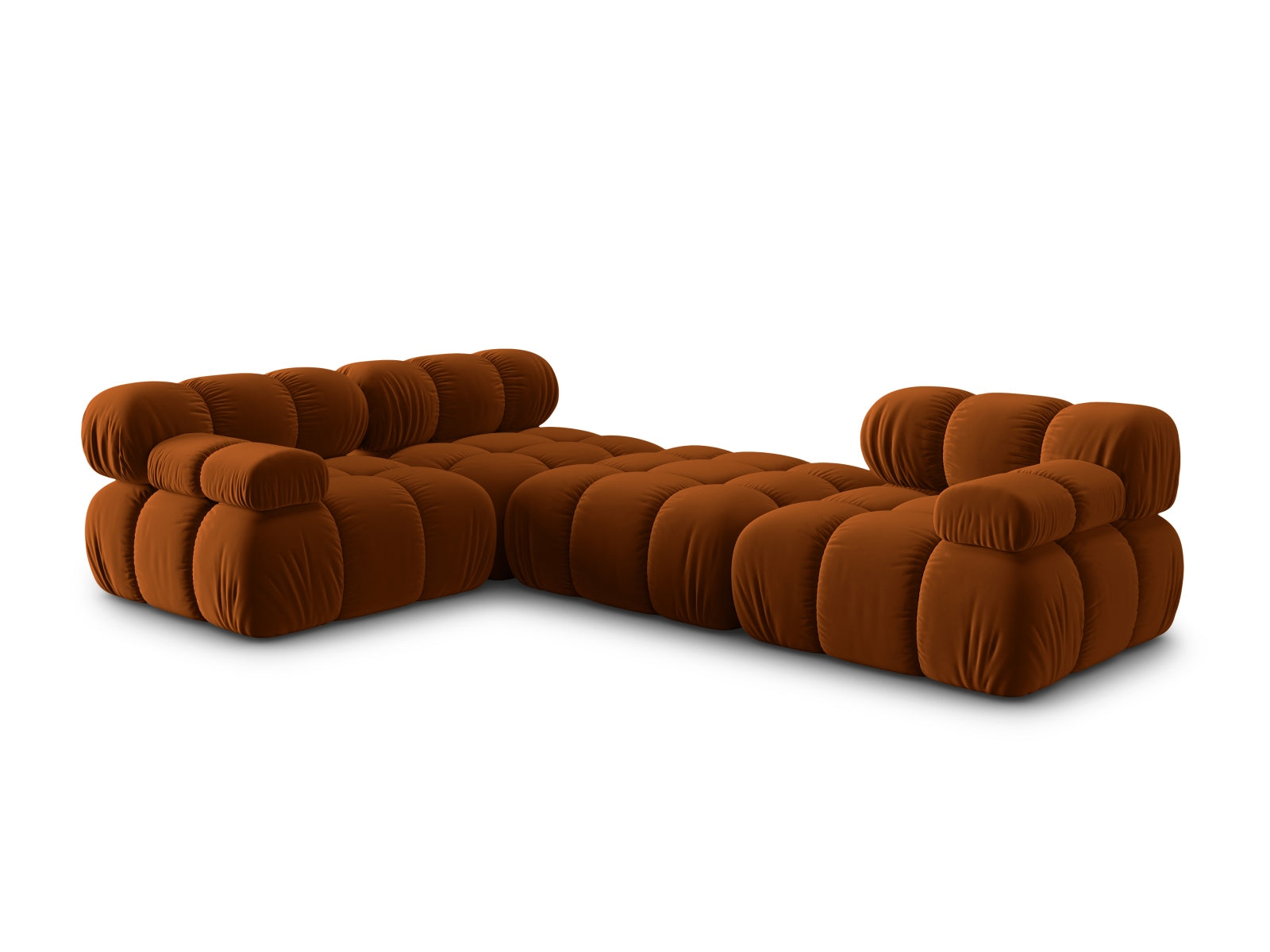 Modulares Bellis Velour Sofa in warmem Terracotta, 4-Sitzer, perfekt für gemütliche Abende und modernes Wohndesign.