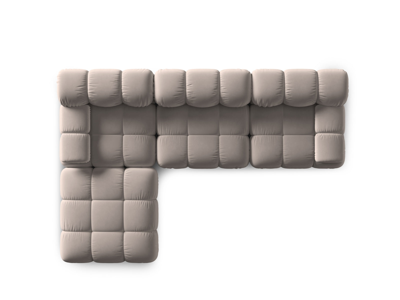 Modulares 4-Sitzer Sofa Bellis in weichem Velours, sanfte Cappuccino-Farbe, perfekt für moderne Wohnkonzepte, erhältlich bei Micadoni.