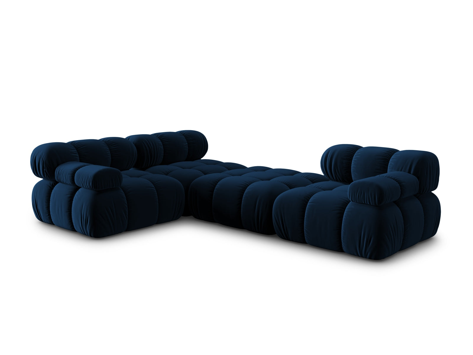 Modulares 4-Sitzer Sofa Bellis in tiefem Royalblau, linksseitig, aus luxuriösem Velour, perfekt für moderne und elegante Wohnkonzepte.