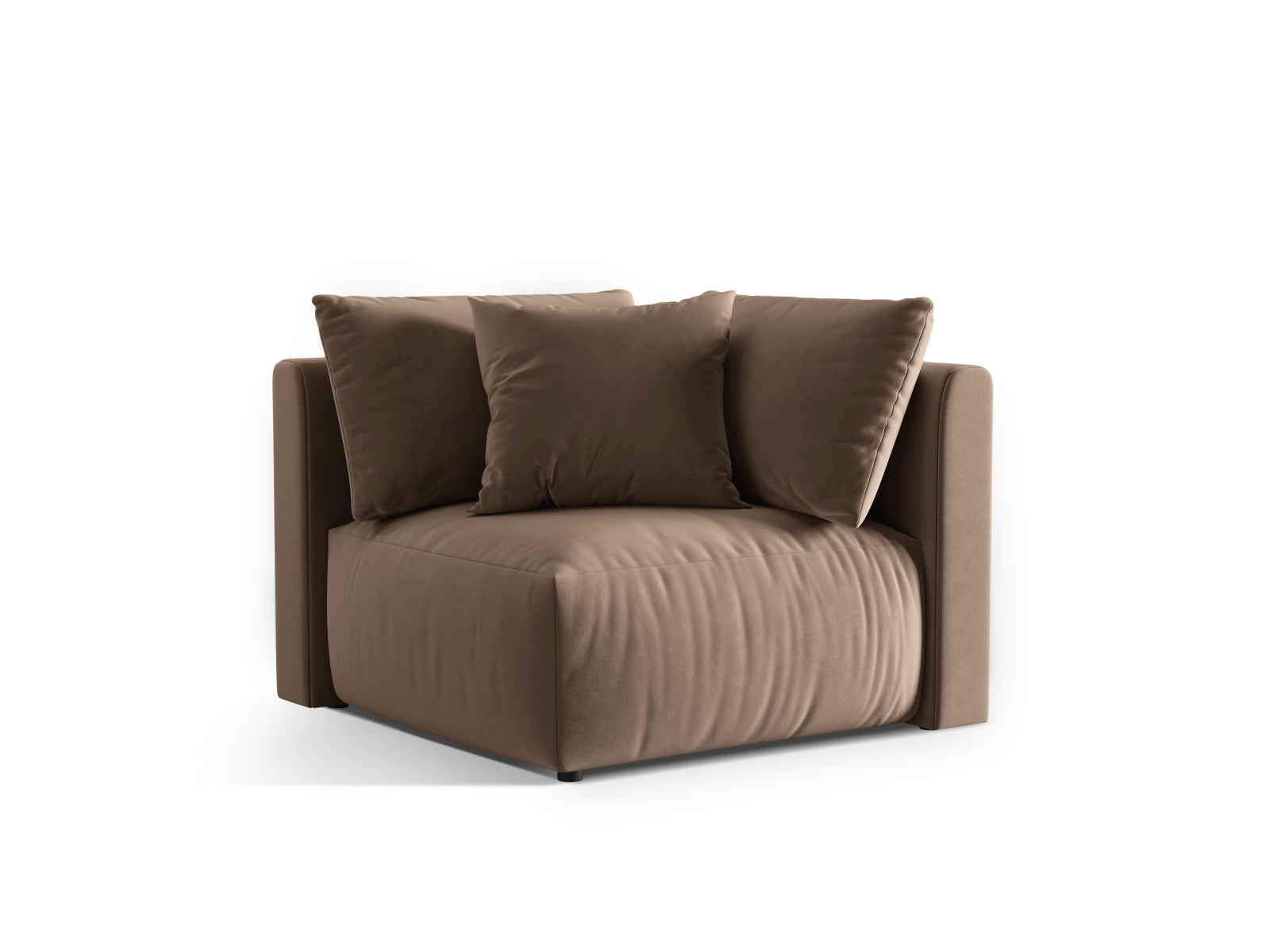 Eleganter Chris Velour Modul Corner 1 Sitzer in sanftem Hellbraun, ideal für stilvolle Wohnräume und vielseitige Sofa-Arrangements.