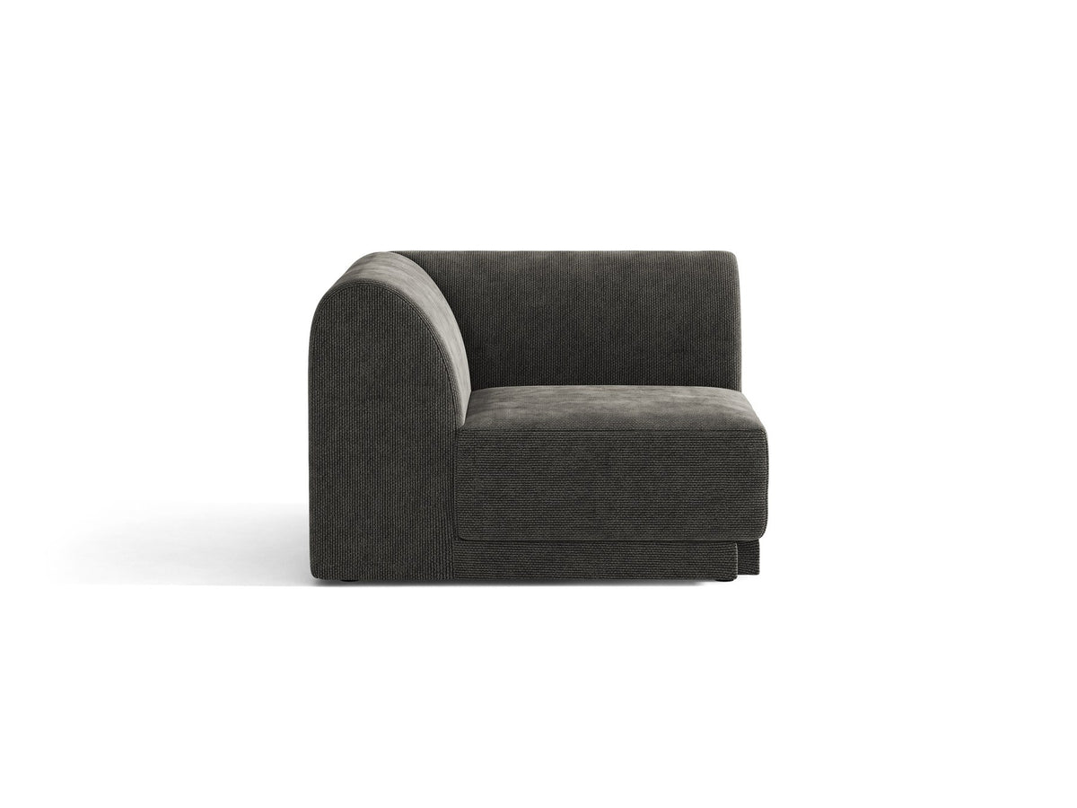 Miley Eckmodul von Micadoni in Dunkelbeige, modulares Sofa mit Stoffbezug Bluvel 30 und schwarzen Kunststoffbeinen aus Polypropylen