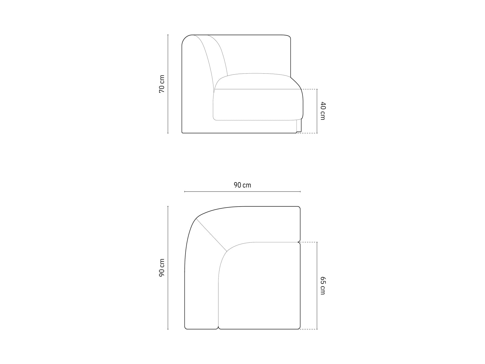 Modulares Sofa Miley Corner Modul 1 Sitzer in edlem Dunkelgrau, ideal für moderne Wohnkonzepte und gemütliche Entspannungsbereiche.