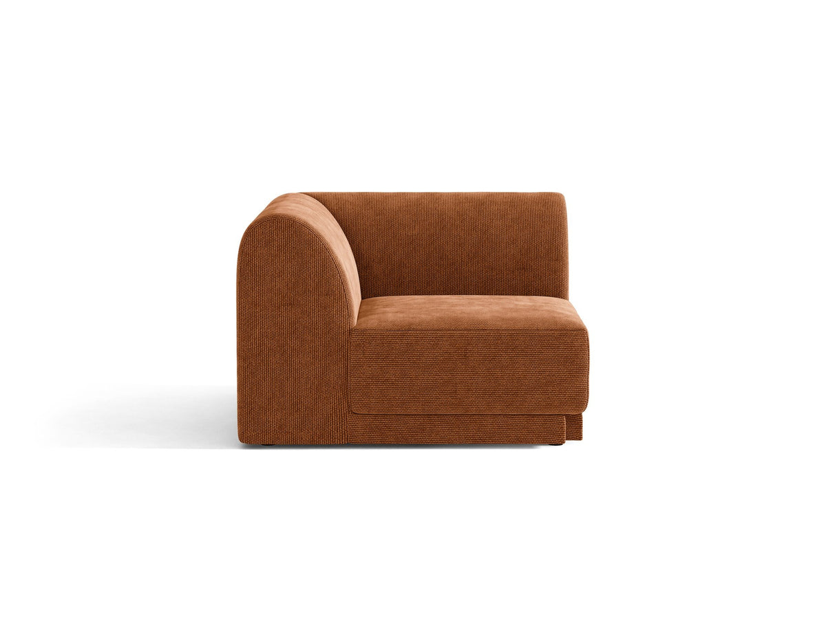 Miley Eckmodul von Micadoni in Dunkelbeige, modulares Sofa mit Stoffbezug Bluvel 30 und schwarzen Kunststoffbeinen aus Polypropylen