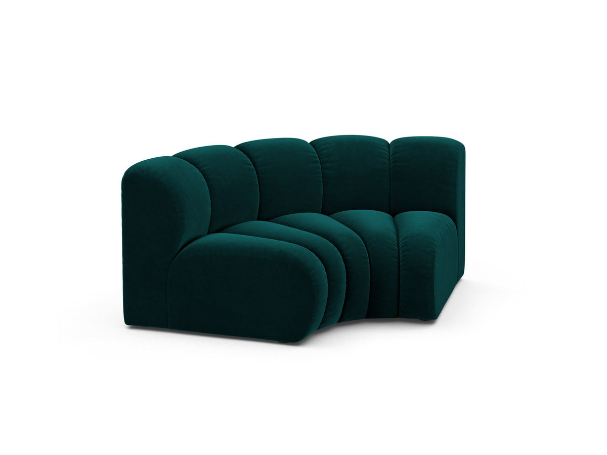 Produktfoto des Lupine Eckmoduls von Micadoni: modulares Sofa-Eckelement in leichtem Beige mit Venus-Samtbezug und schwarzen Kunststoffbeinen.