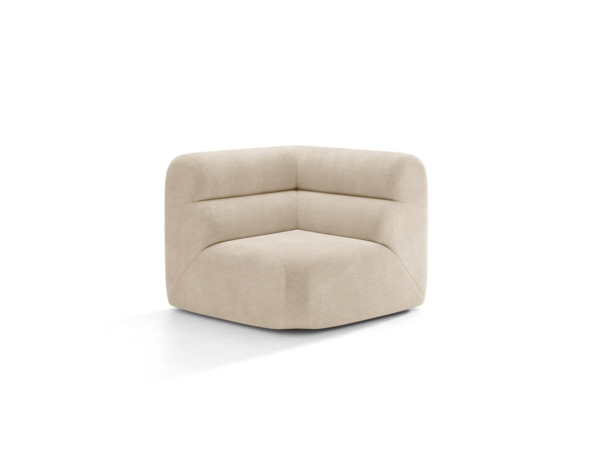 Eckmodul Neo von Micadoni in dunklem Olivgrün, gepolstertes modulares Sofa mit hoher Rückenlehne und schwarzen Kunststoffbeinen.