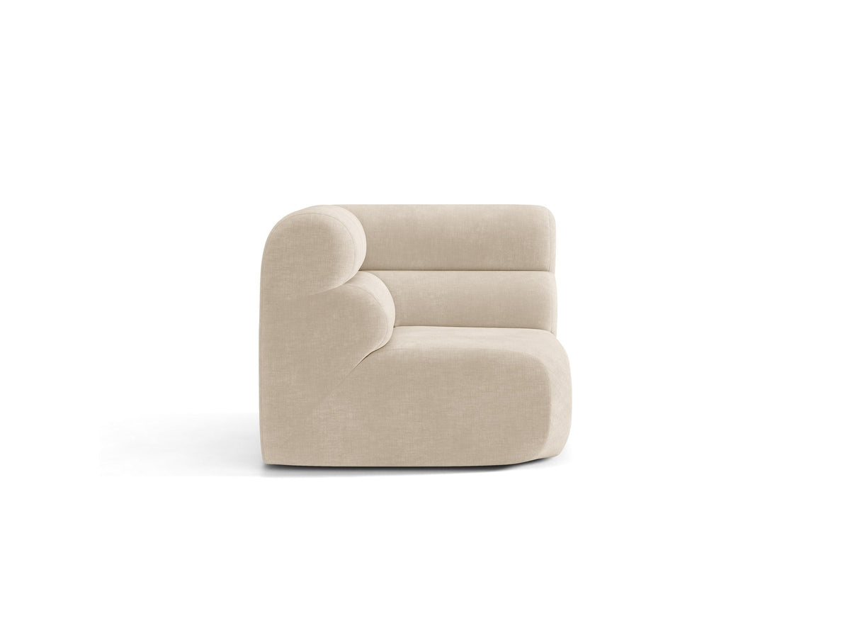 Eckmodul Neo von Micadoni in dunklem Olivgrün, gepolstertes modulares Sofa mit hoher Rückenlehne und schwarzen Kunststoffbeinen.