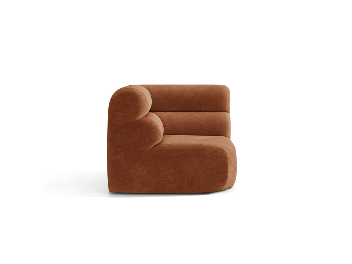 Eckmodul Neo von Micadoni in dunklem Olivgrün, gepolstertes modulares Sofa mit hoher Rückenlehne und schwarzen Kunststoffbeinen.