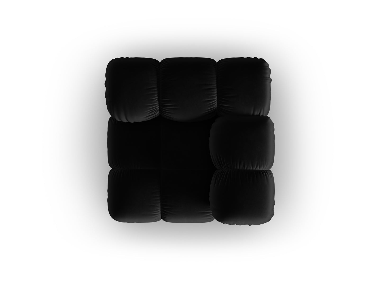 Stylischer Bellis Velour Modul Corner 1 Sitzer in edlem Schwarz, perfekt für kreative Wohnkonzepte und gemütliche Sitzgelegenheiten.