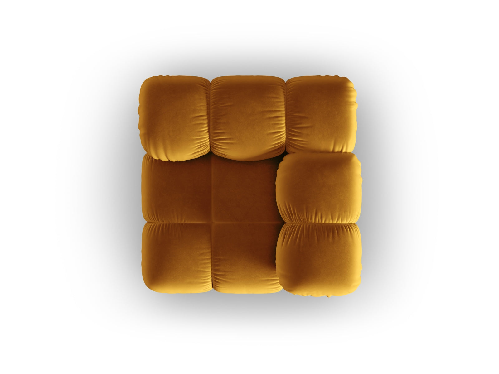Stylischer Bellis Velour Modul Corner 1 Sitzer in leuchtendem Gelb, perfekt für moderne Wohnkonzepte und kreative Sitzlösungen.