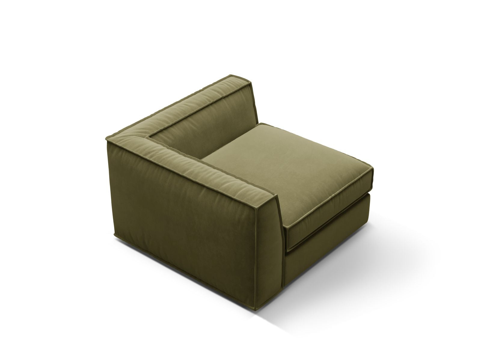 Elegantes 1-Sitzer Eckmodul Pola in frischem Grün, ideal für individuelle und moderne Wohnlandschaften, die Gemütlichkeit ausstrahlen.