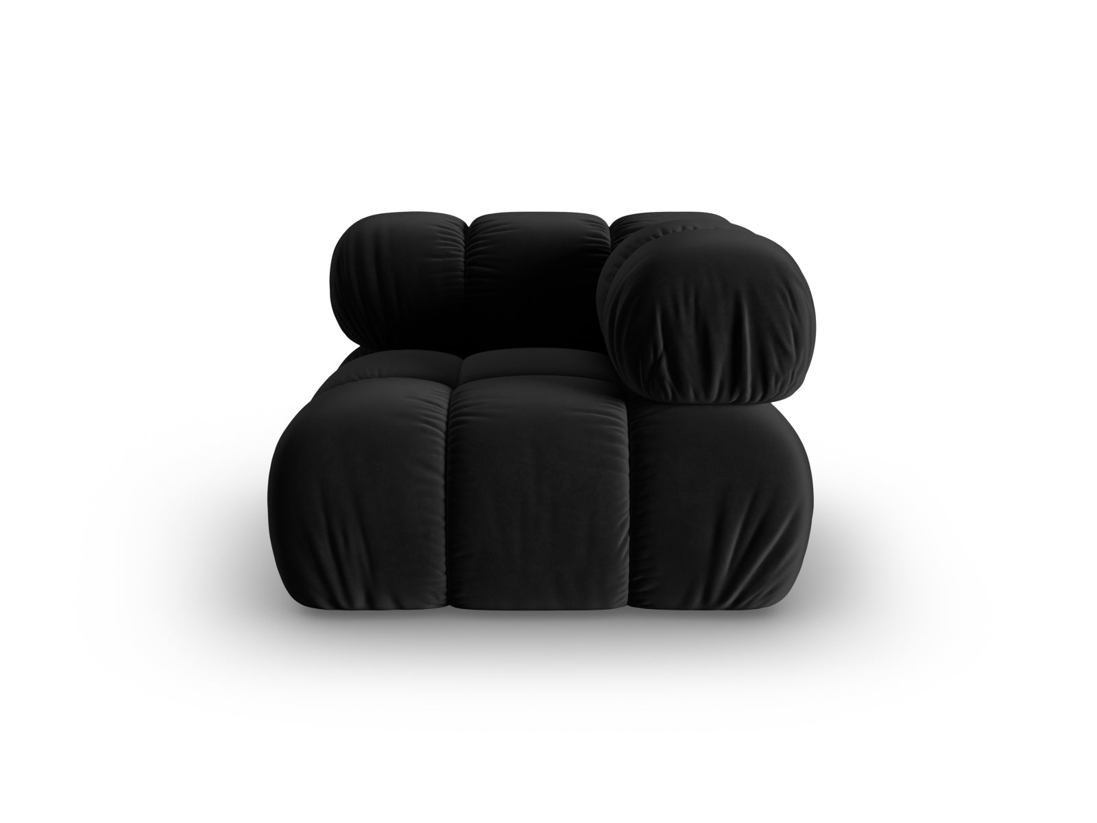 Eleganter Bellis Velour Modul Corner 1 Sitzer in stilvollem Schwarz-Bluvel, ideal für moderne Wohnräume und vielseitige Sofa-Arrangements.