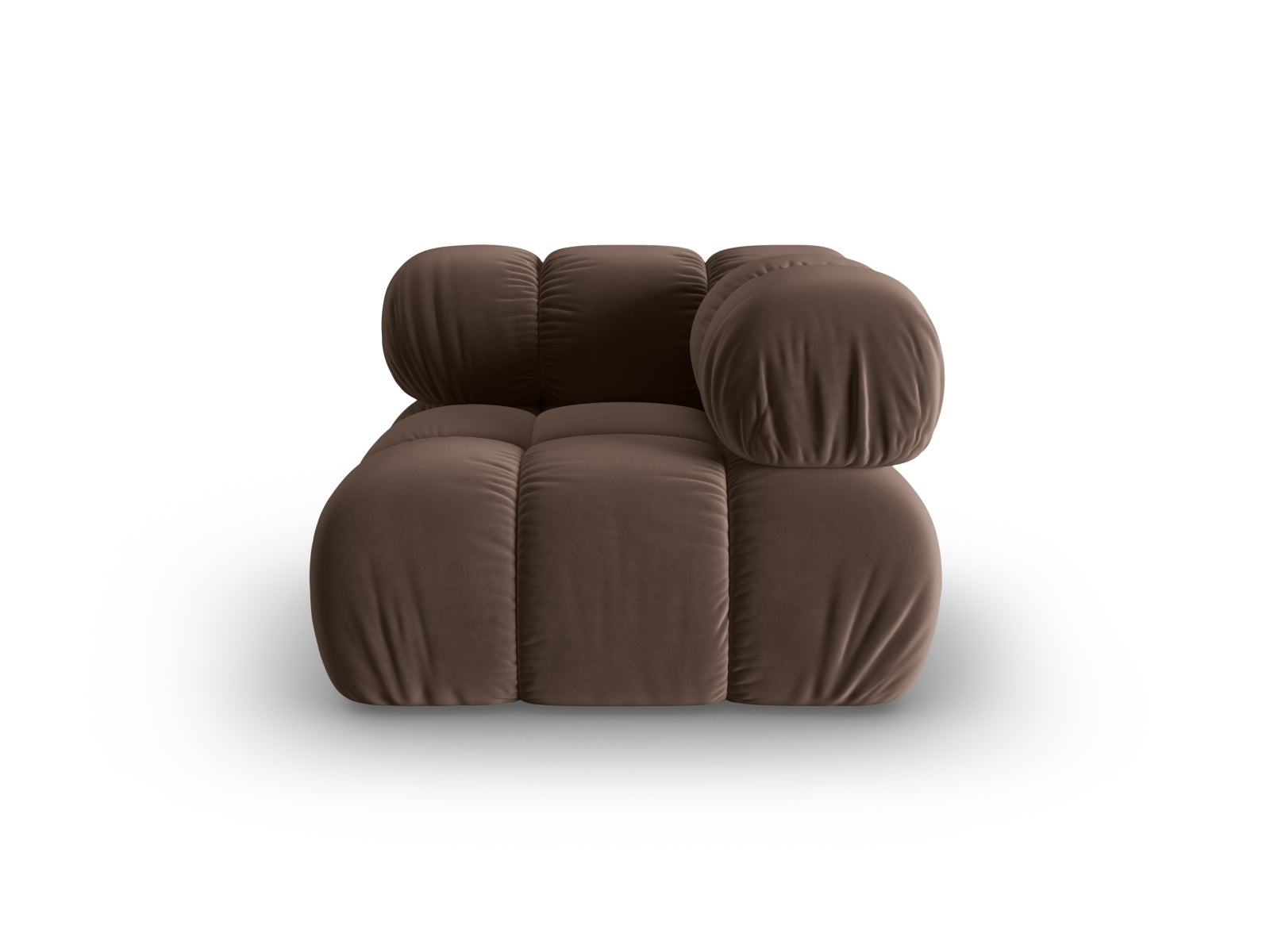 Eleganter Bellis Velour Modul Corner 1 Sitzer in Dunkelbraun, ideal für stilvolle Wohnräume und vielseitige Sofa-Arrangements.