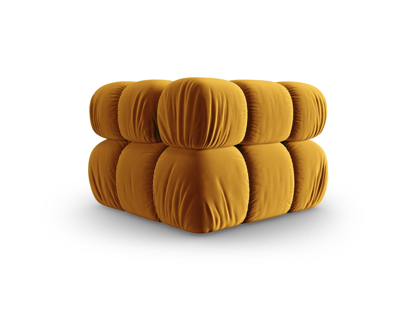 Eleganter Bellis Velour Modul Corner 1 Sitzer in modernem Gelb-Blau, ideal für vielseitige und kreative Wohnraumgestaltungen.