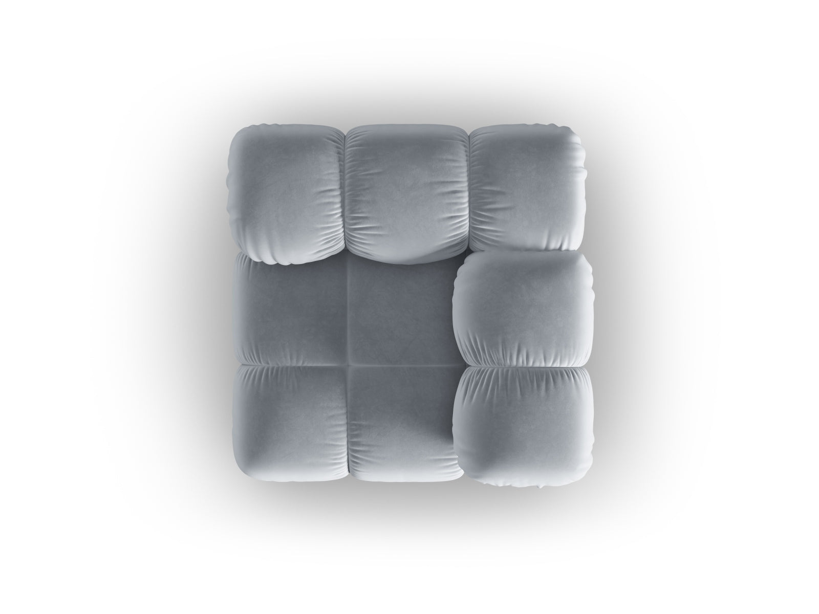 Stylischer Bellis Velour Modul Corner 1 Sitzer in zartem Hellblau, perfekt für moderne Wohnkonzepte und individuelle Sitzlösungen.