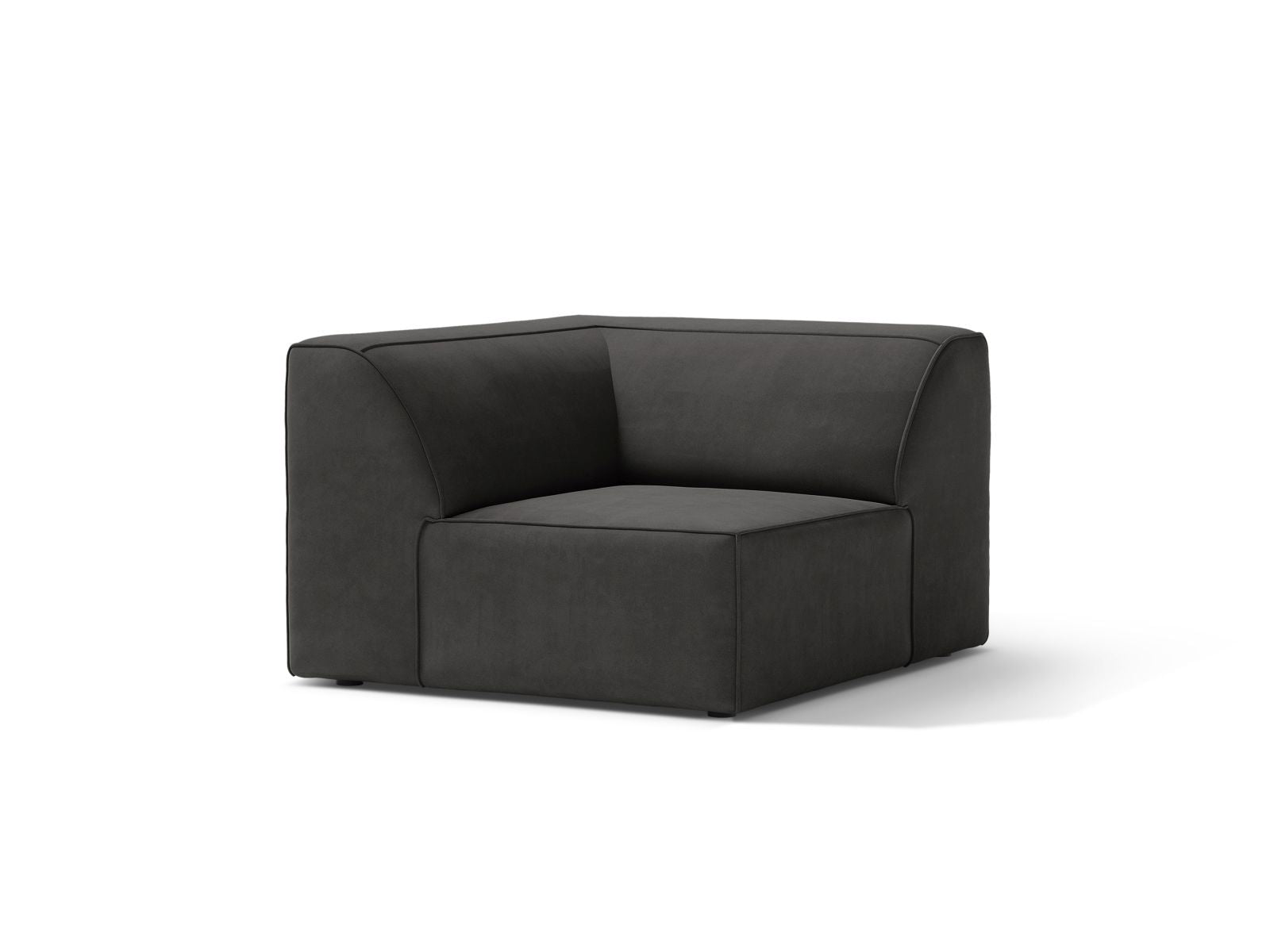 Elegantes 1-Sitzer Eckmodul Jodie in stilvollem Grau-Bluvel, ideal für individuelle Sofa-Kombinationen im modernen Wohnraum.