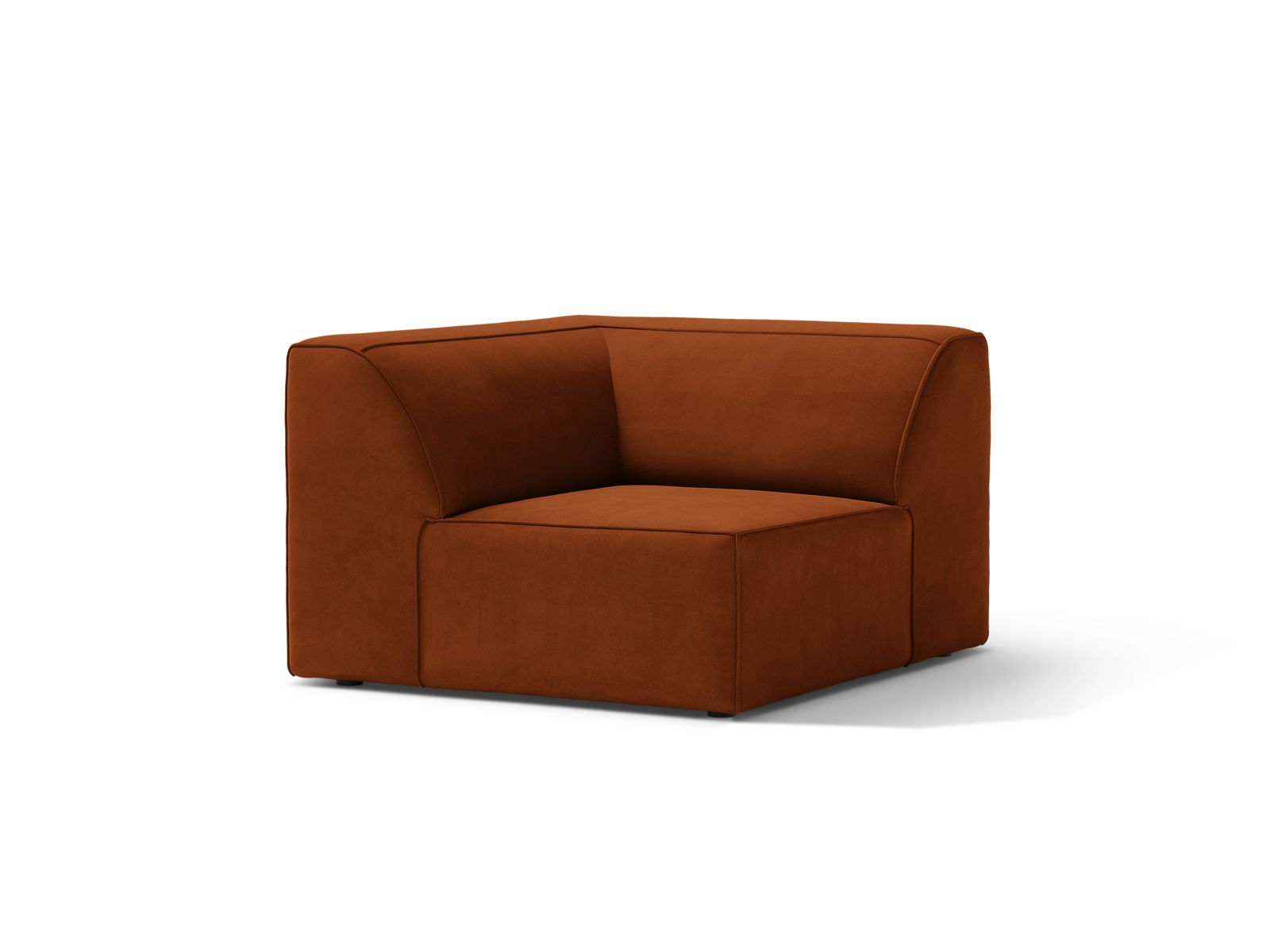 Elegantes 1-Sitzer Eckmodul Jodie in warmem Terracotta-Bluvel, ideal für individuelle Sofa-Gestaltung im modernen Wohnraum.