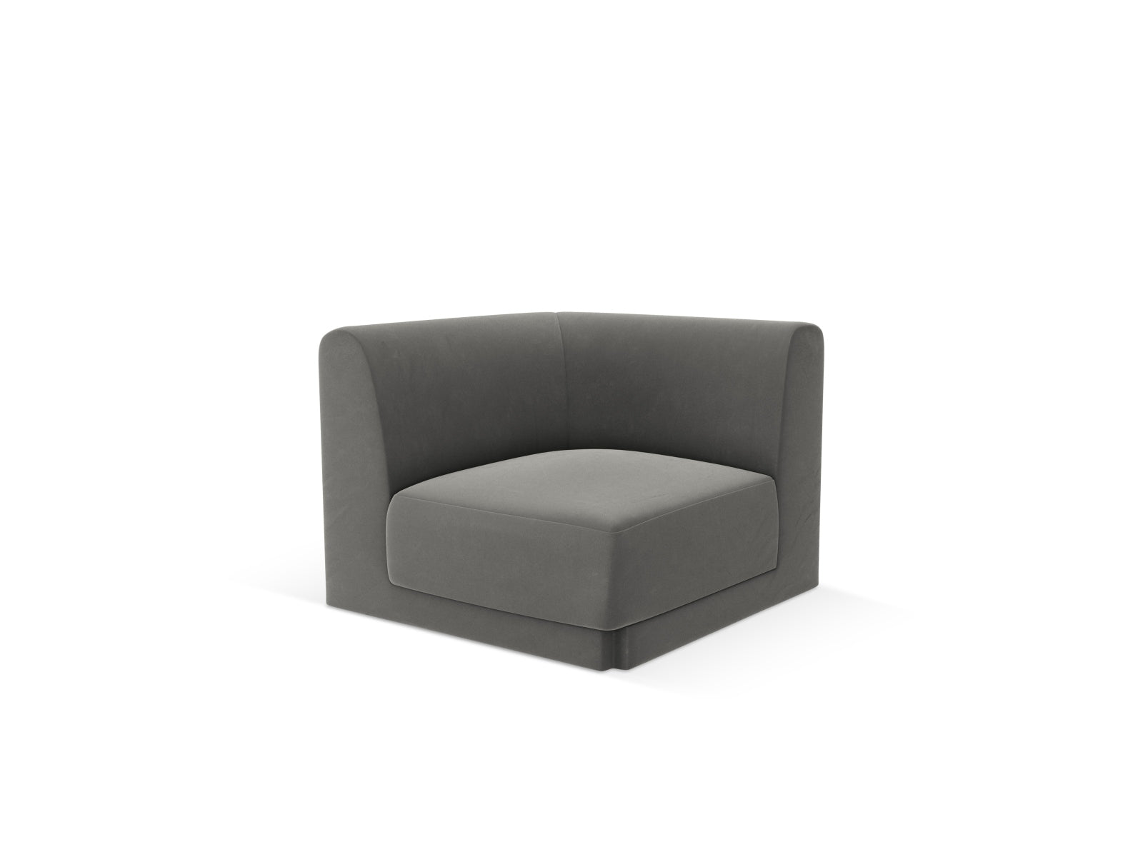 Eleganter Miley Velour Modul Corner 1 Sitzer in sanftem Grau, ideal für stilvolle Wohnräume und vielseitige Sofa-Arrangements.