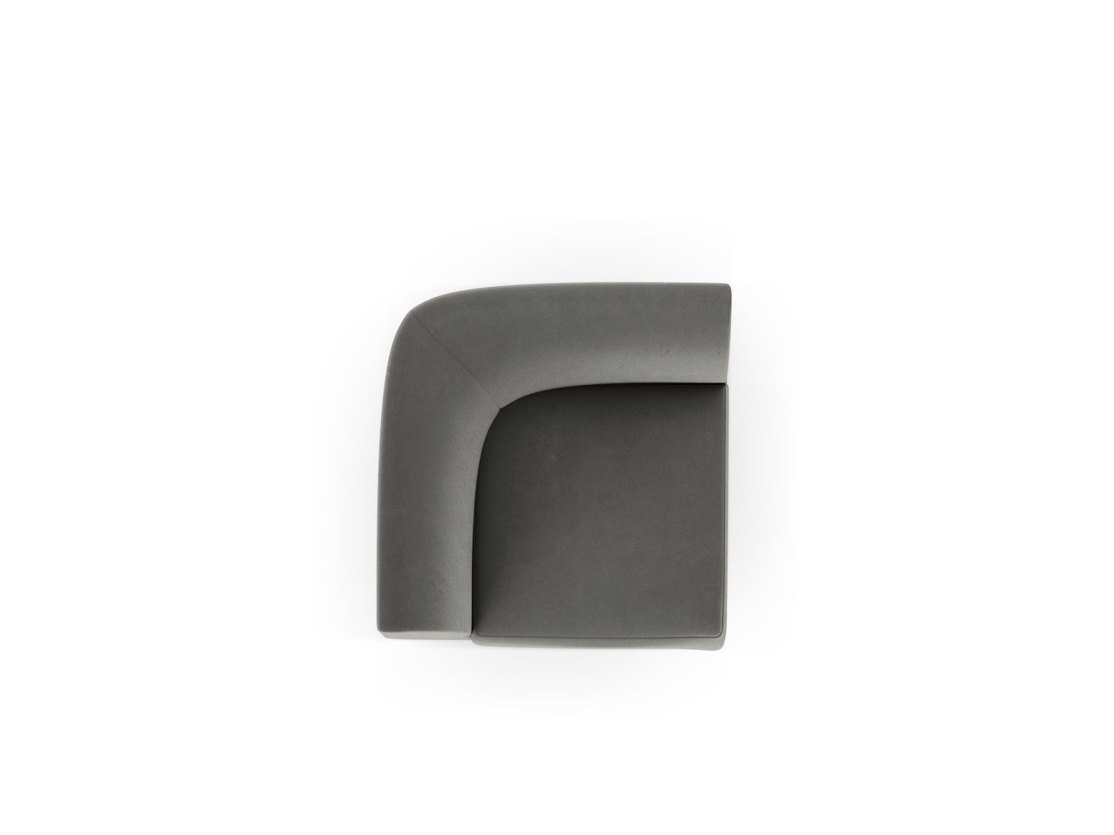 Eleganter Miley Velour Modul Corner 1 Sitzer in sanftem Grau, ideal für stilvolle Wohnräume und anpassbare Sitzarrangements.