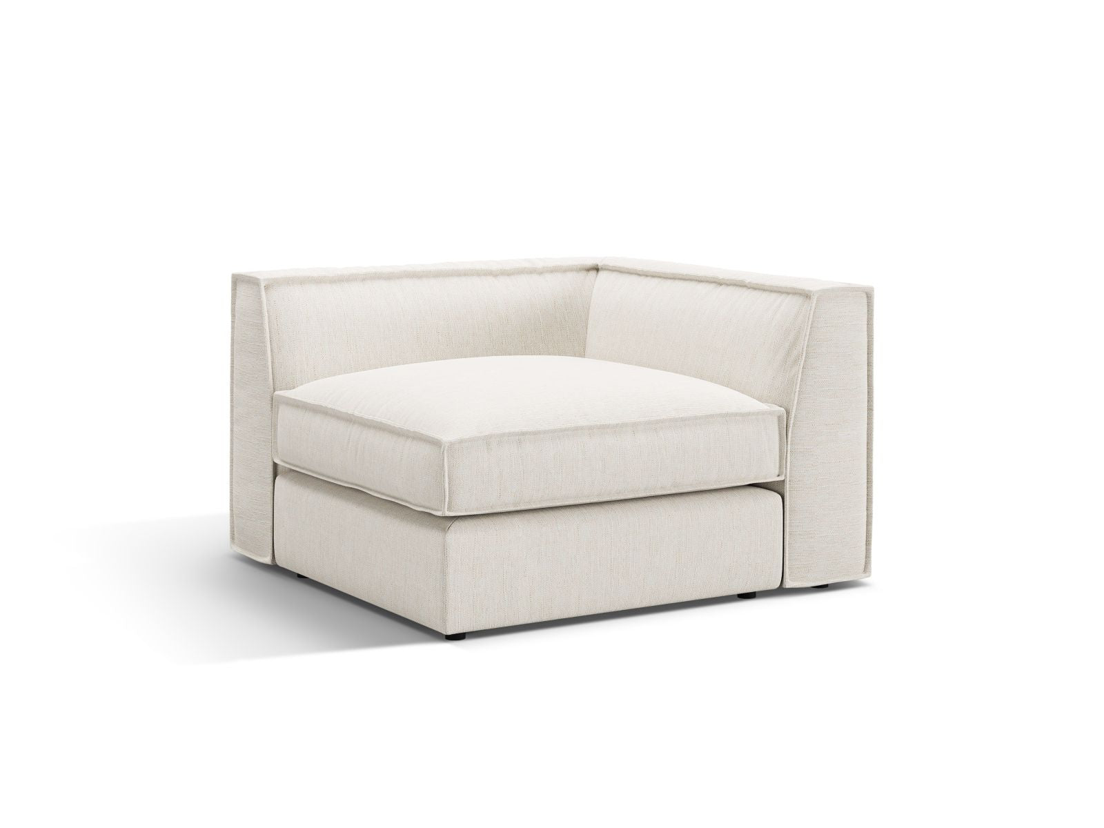 Elegantes 1-Sitzer Eckmodul Pola in stilvollem Weiß, ideal für individuelle Sofa-Kombinationen im modernen Wohnraum.