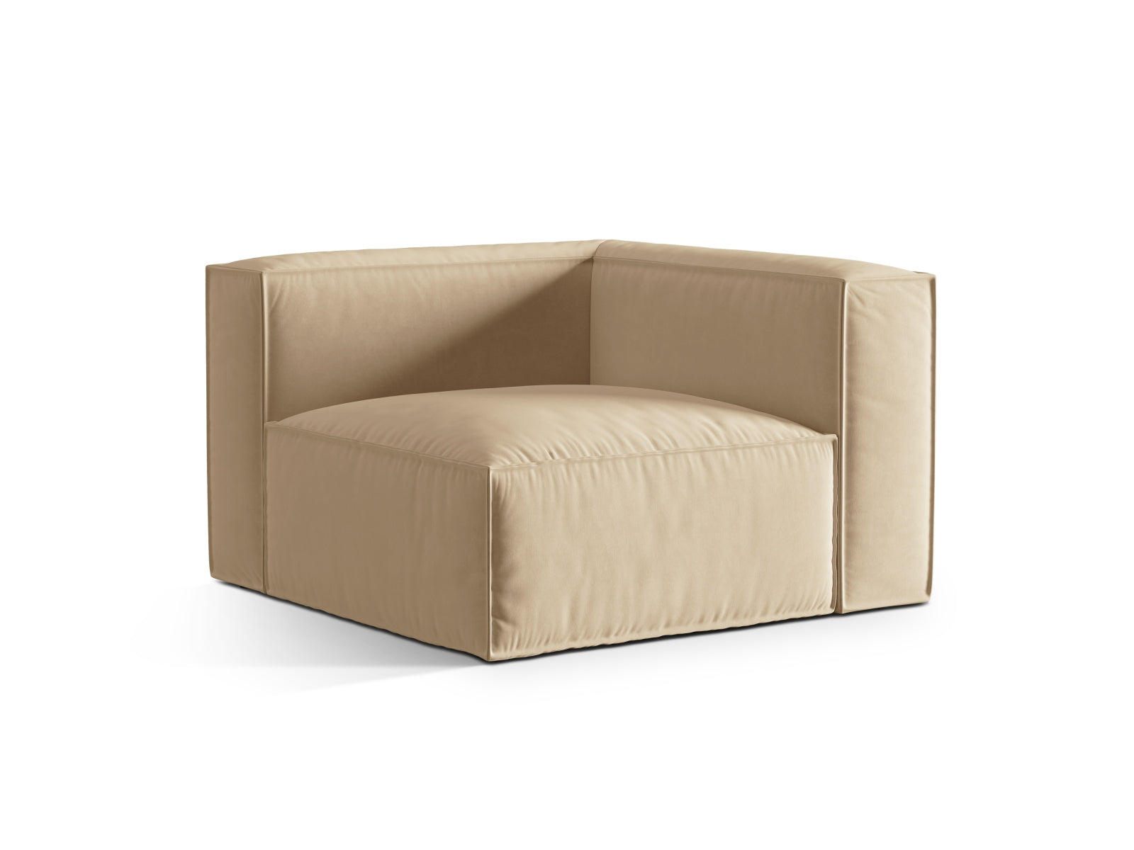Eleganter Nuria Velour Modul Corner 1 Sitzer in sanftem Nude-Paris, ideal für stilvolle Wohnräume und vielseitige Sofa-Arrangements.