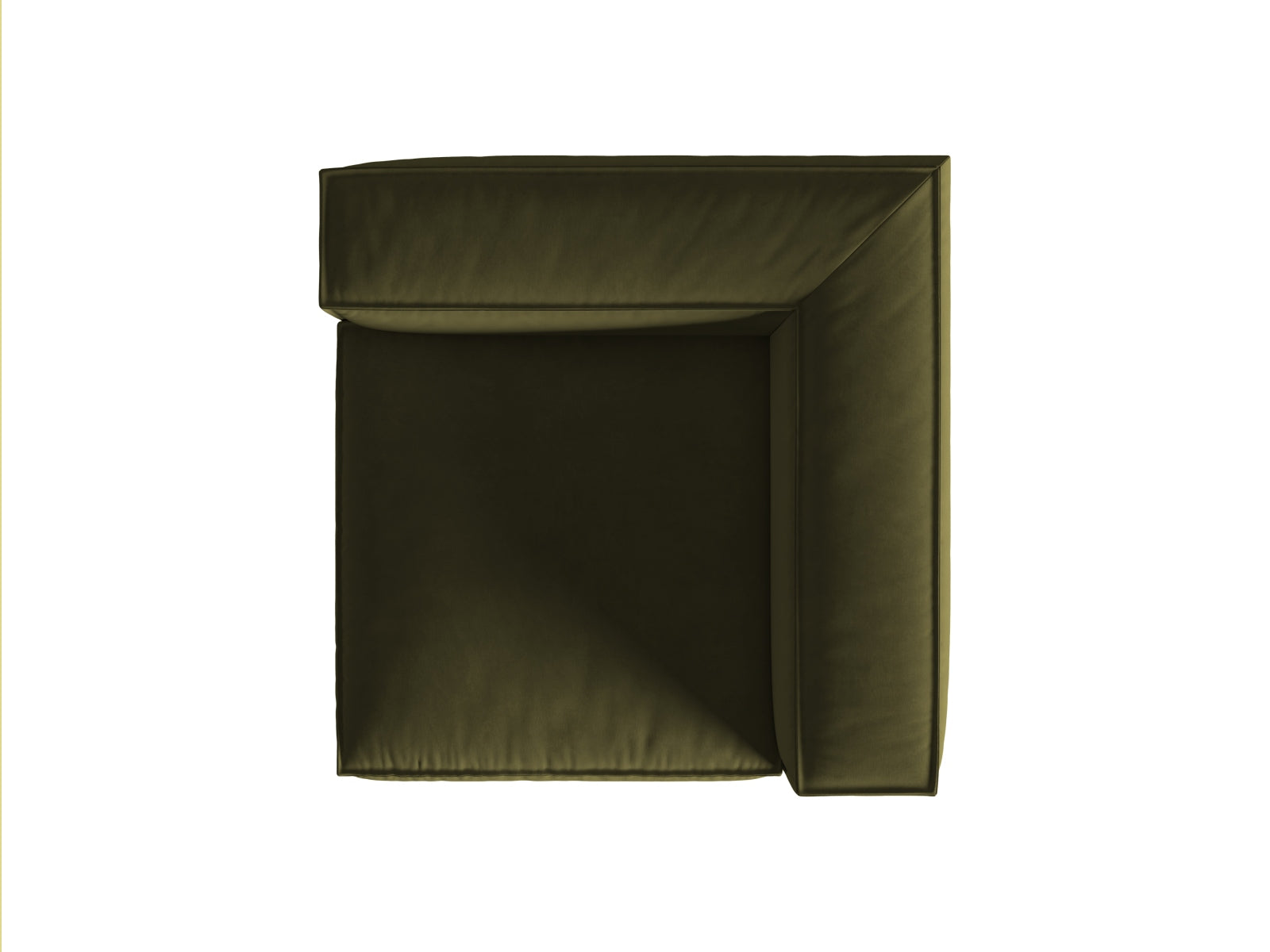Eleganter Nuria Velour Modul Corner 1 Sitzer in luxuriösem Moosgrün, ideal für moderne Wohnräume und entspannende Auszeiten.