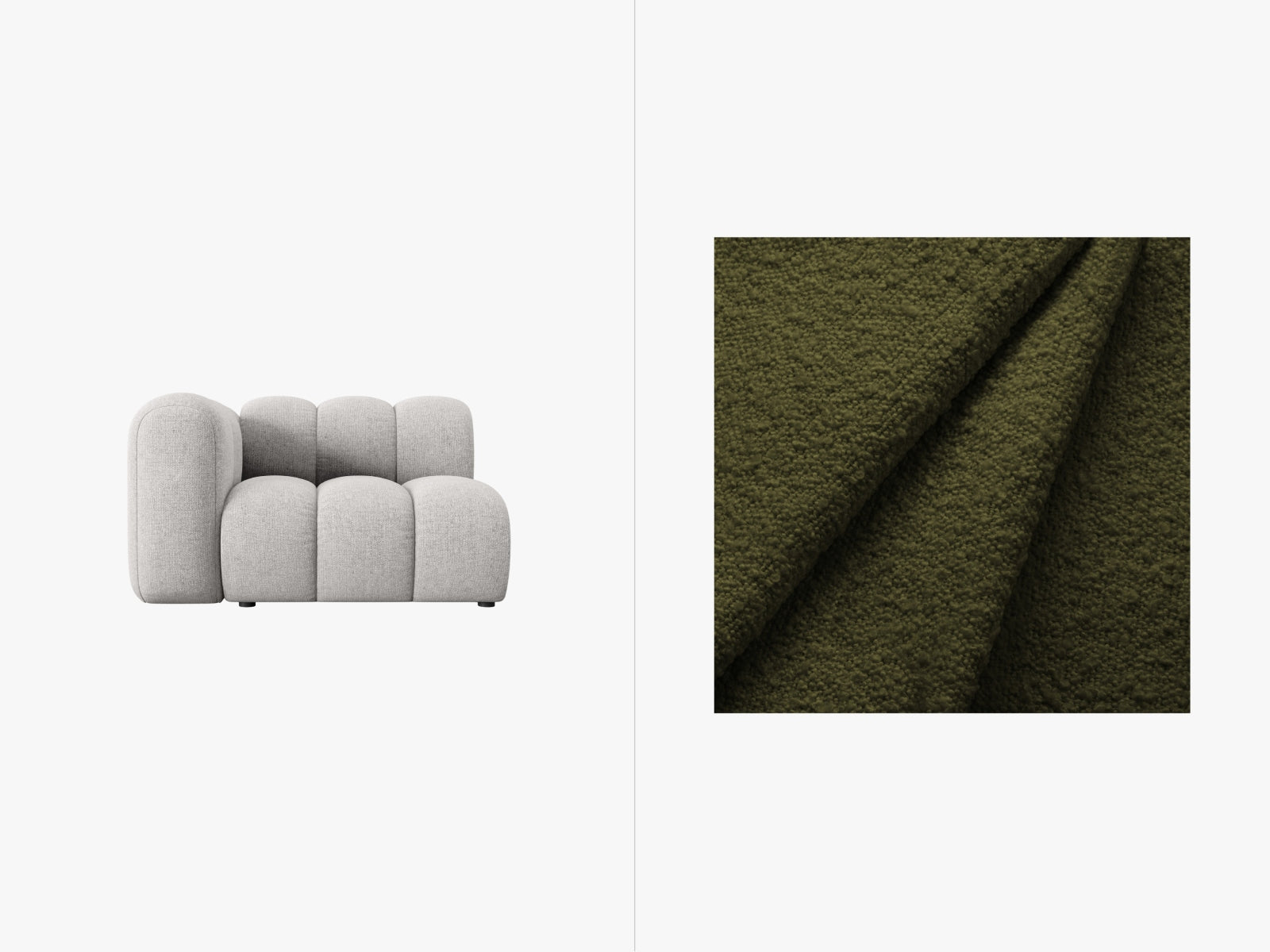 Lupine Boucle Modul links 1 Sitzer in Dark Olive Green präsentiert im Onlineshop von KAQTU Design AG. Modulares Sofa ist von Micadoni