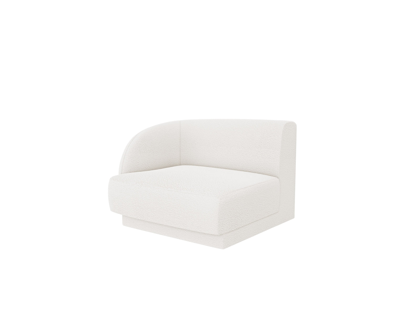 Miley Boucle Modul links 1 Sitzer in elegantem Weiß, Teil des modularen Sofas von Micadoni, stilvoll und modern für jedes Wohnzimmer.