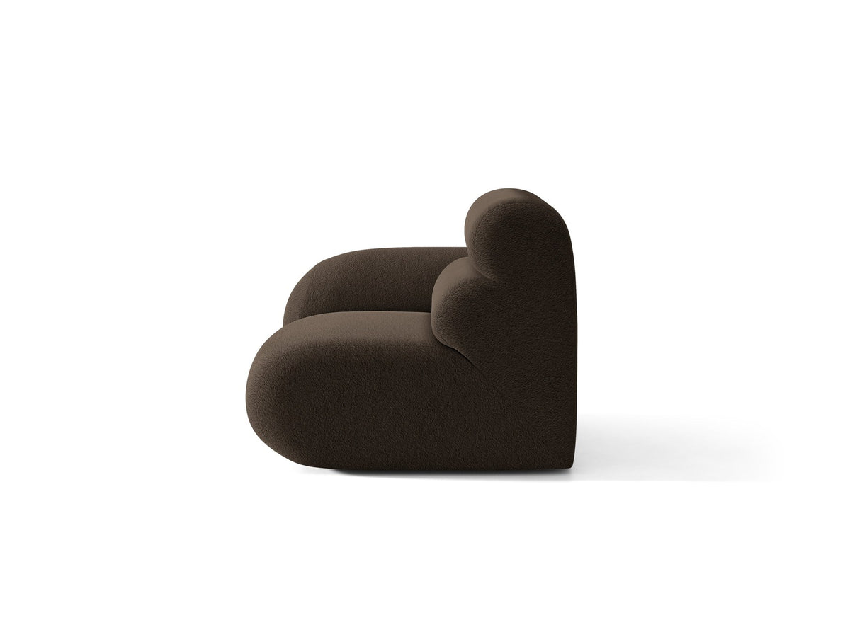 Modulares Sofa Neo von Micadoni in Dunkles olivgrün mit strukturiertem Bouclé-Stoffbezug, schwarzen Kunststoffbeinen und hoher Rückenlehne.