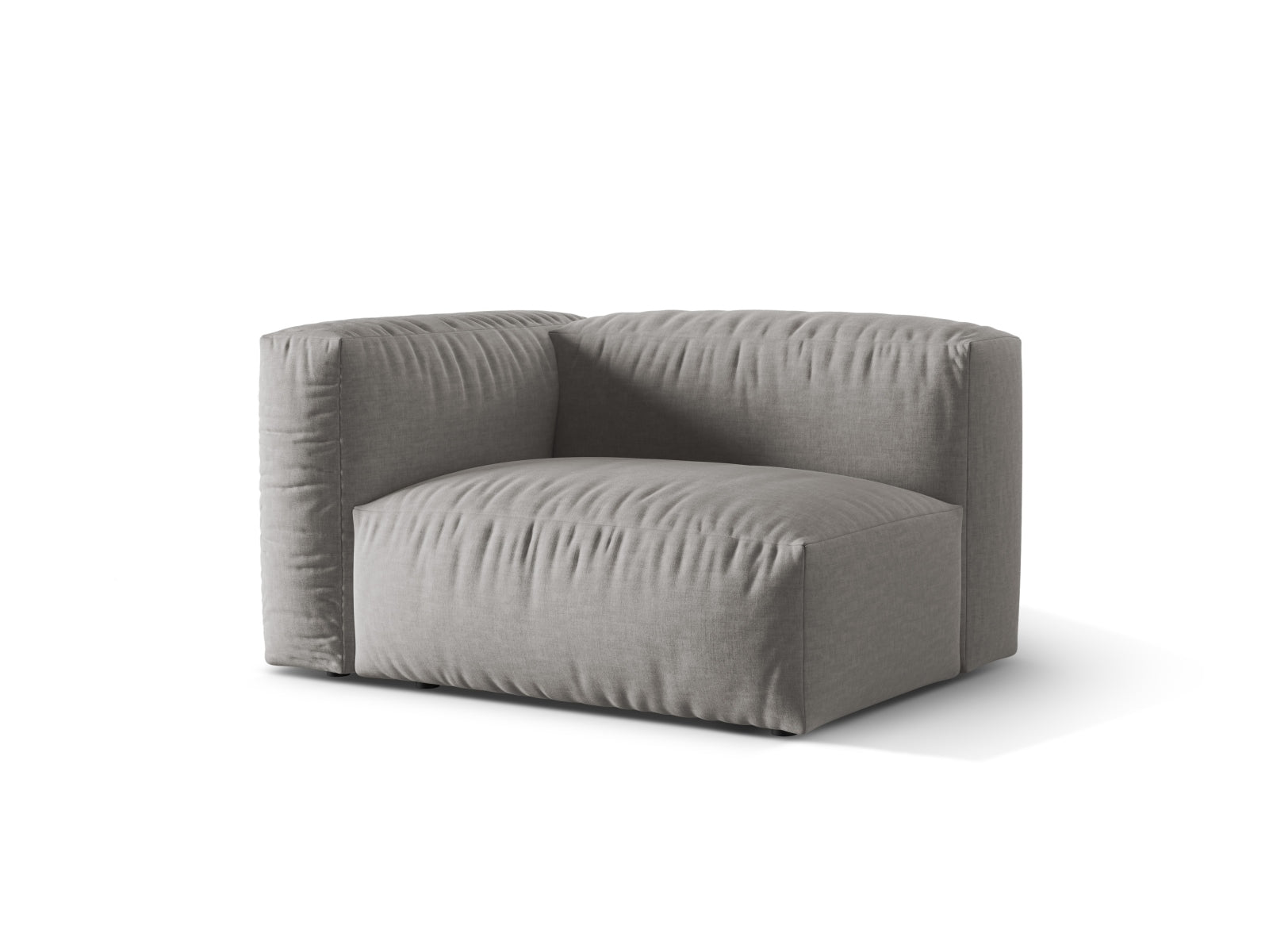 Stylischer linker 1-Sitzer Martina Modul in sanftem Grau, perfekt für moderne Wohnkonzepte und vielseitige Raumgestaltungen.