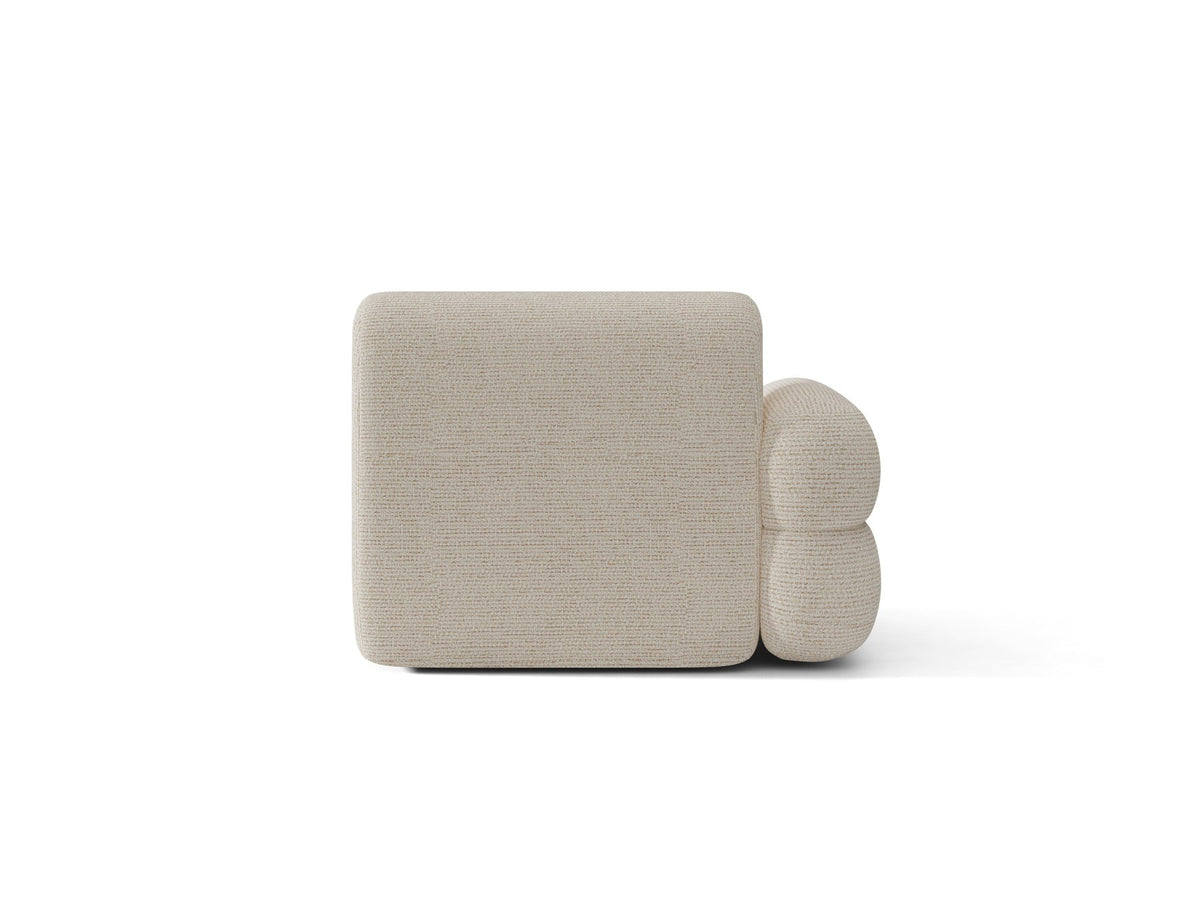 Modulares Sofa Neo von Micadoni in Dunkles olivgrün mit strukturiertem Bouclé-Stoffbezug, schwarzen Kunststoffbeinen und hoher Rückenlehne.