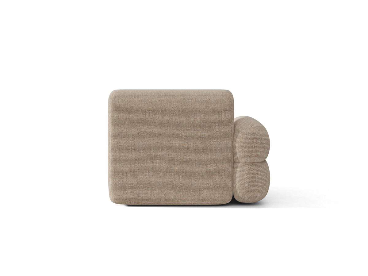 Modulares Sofa Neo von Micadoni in Dunkles olivgrün mit strukturiertem Bouclé-Stoffbezug, schwarzen Kunststoffbeinen und hoher Rückenlehne.