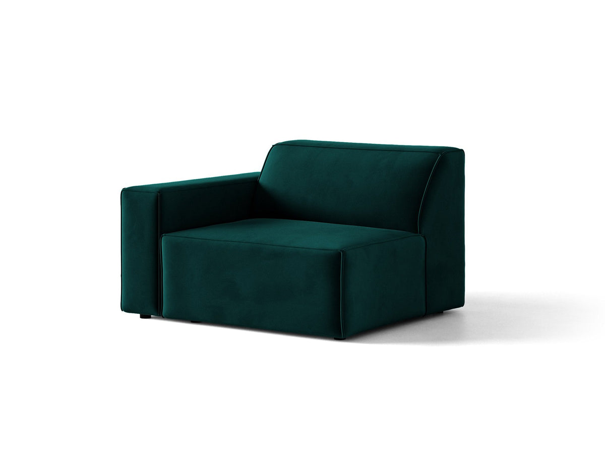 Modulares Sofa-Element Jodie von Micadoni in leichtem Beige mit Venus-Samtstoff, schwarzen Kunststoffbeinen und niedriger Rückenlehne.