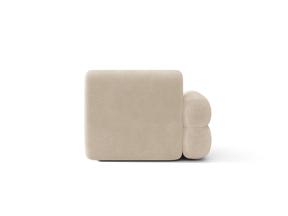 Modulares Sofa Neo von Micadoni in Dunkles olivgrün mit strukturiertem Bouclé-Stoffbezug, schwarzen Kunststoffbeinen und hoher Rückenlehne.