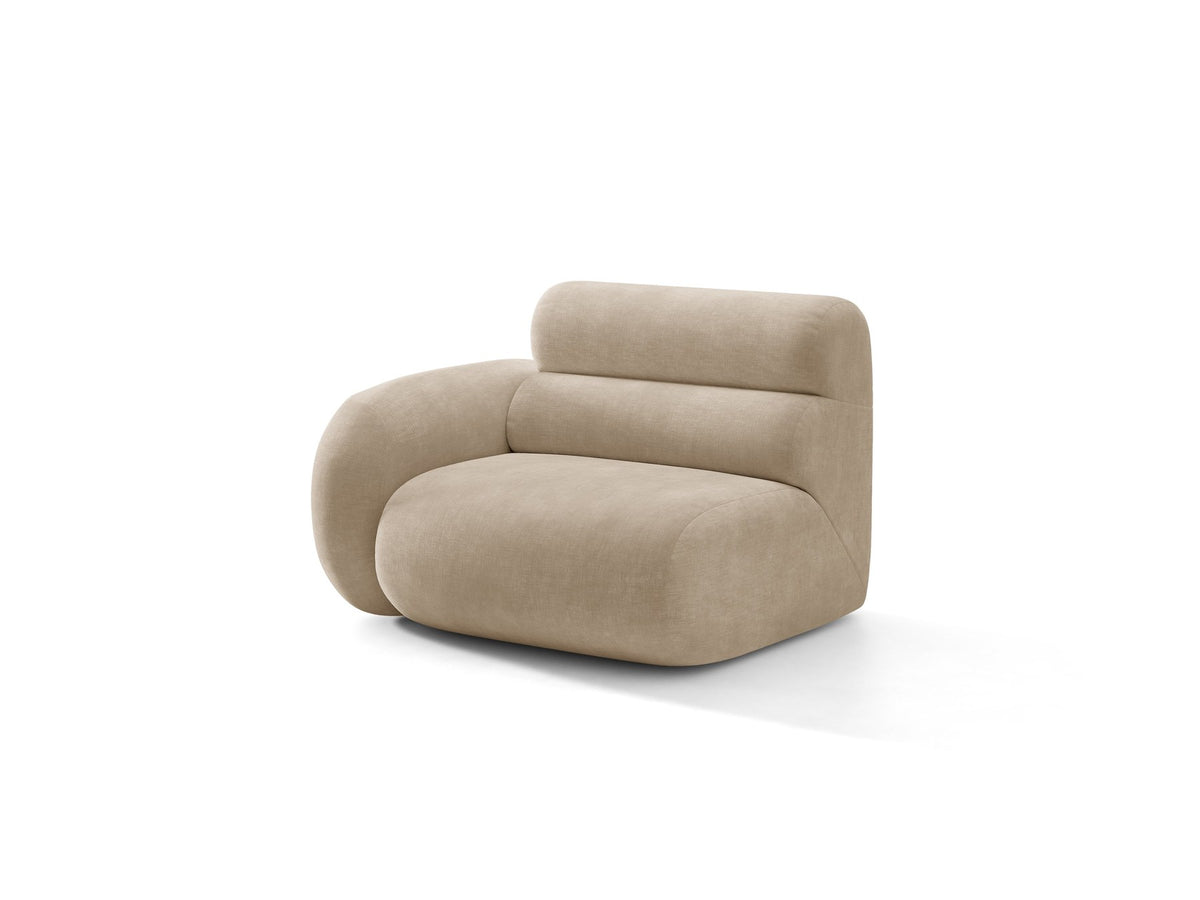 Modulares Sofa Neo von Micadoni in Dunkles olivgrün mit strukturiertem Bouclé-Stoffbezug, schwarzen Kunststoffbeinen und hoher Rückenlehne.