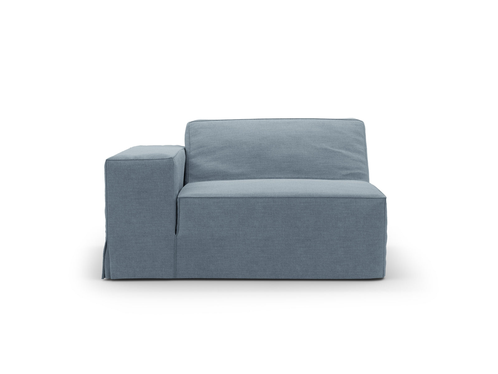 Eleganter Jodie Modul links 1 Sitzer in sanftem Blau, ideal für individuelles Wohndesign. Teil der modularen Sofaserie von Micadoni.